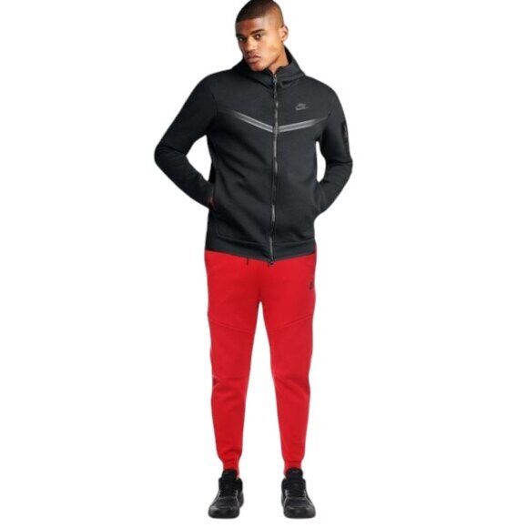Mens Size 2XL Nike Tech Fleece Tracksuit 2 Piece Sweatsuit Outfit Black Red NWT - Picture 3 of 12